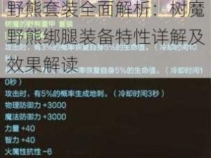 地下城与勇士起源树魔的野熊套装全面解析：树魔野熊绑腿装备特性详解及效果解读