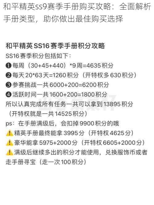 和平精英ss9赛季手册购买攻略：全面解析手册类型，助你做出最佳购买选择