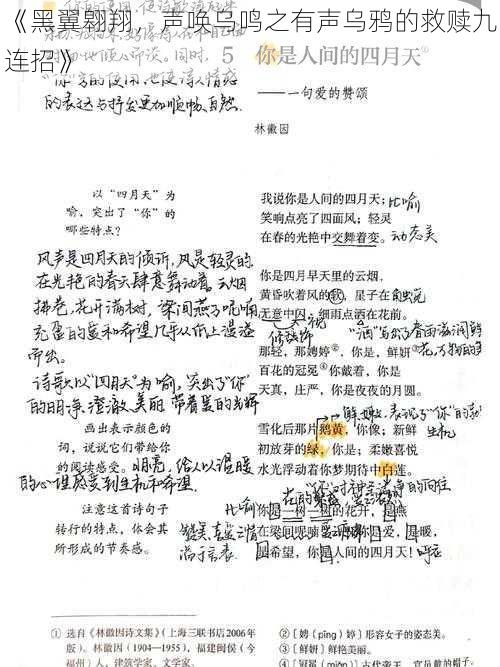 《黑翼翱翔，声唤乌鸣之有声乌鸦的救赎九连招》