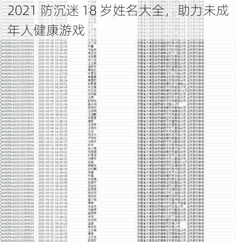 2021 防沉迷 18 岁姓名大全，助力未成年人健康游戏