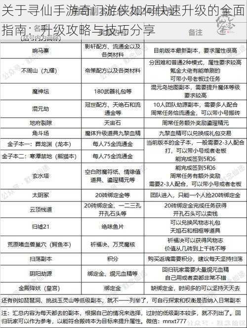 关于寻仙手游奇门游侠如何快速升级的全面指南：升级攻略与技巧分享