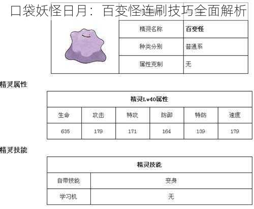 口袋妖怪日月：百变怪连刷技巧全面解析