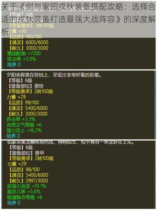关于《剑与家园戎狄装备搭配攻略：选择合适的戎狄装备打造最强大战阵容》的深度解析