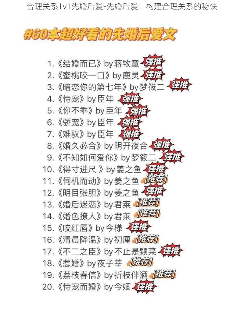 合理关系1v1先婚后爱-先婚后爱：构建合理关系的秘诀