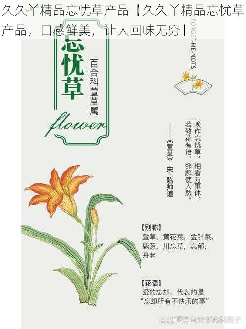 久久丫精品忘忧草产品【久久丫精品忘忧草产品，口感鲜美，让人回味无穷】