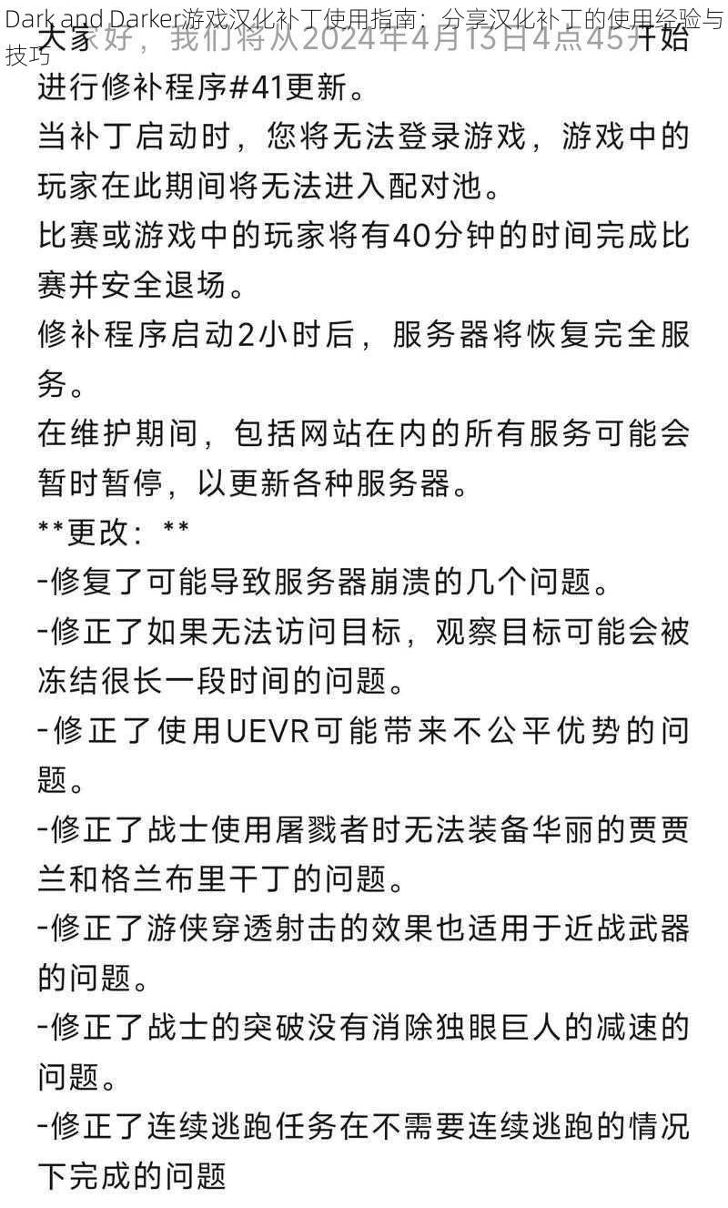 Dark and Darker游戏汉化补丁使用指南：分享汉化补丁的使用经验与技巧