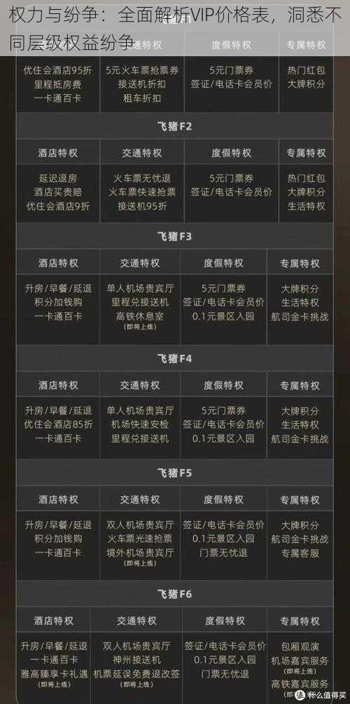 权力与纷争：全面解析VIP价格表，洞悉不同层级权益纷争