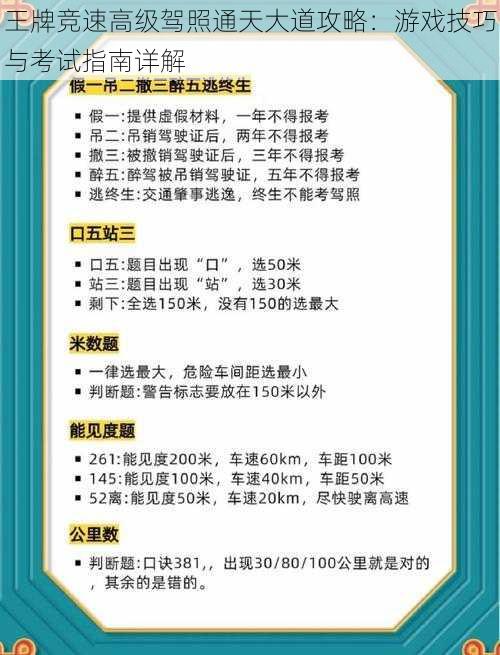 王牌竞速高级驾照通天大道攻略：游戏技巧与考试指南详解