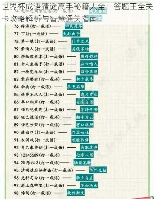 世界杯成语猜谜高手秘籍大全：答题王全关卡攻略解析与智慧通关指南